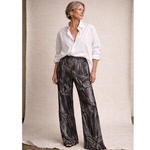 Babette Grey Geometric Pleated Lightweight Pants